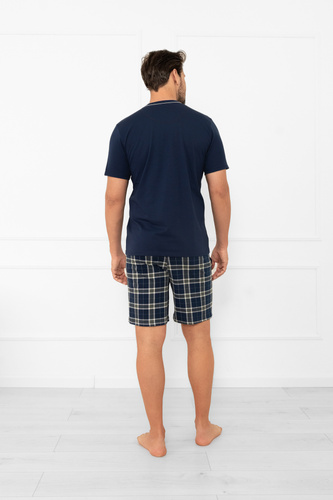 Pánské pyžamo Andreas - krátký rukáv, dlouhé kalhoty, bavlna Italian Fashion - tmavě modrá/potisk