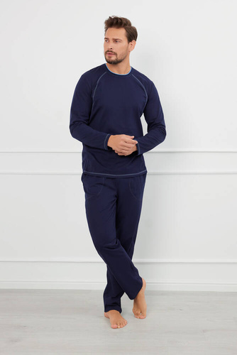 Salomon Pánské pyžamo s dlouhým rukávem, dlouhé kalhoty Italian Fashion - tmavě modrá/modrá