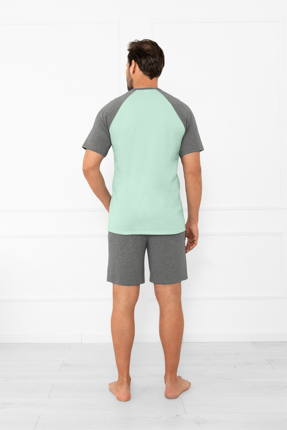 Pánské pyžamo Aleksander Italian Fashion - krátké rukávy a krátké šortky, 100% bavlna - šalvějová/melanžová barva