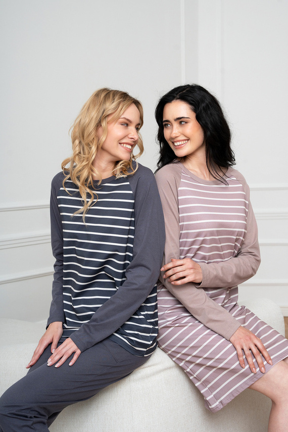 Oda Dámské pyžamo s dlouhým rukávem a dlouhými kalhotami Italian Fashion - grafitový/grafitový potisk