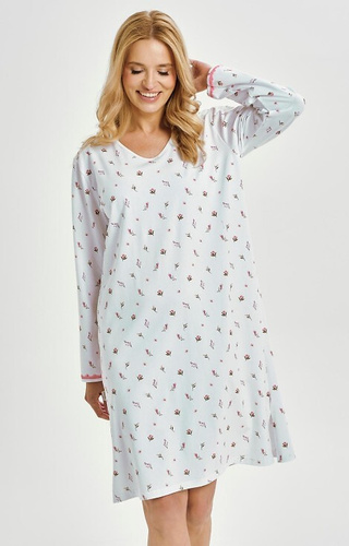 3433 Elodie Dámská noční košile Taro bílá - bavlna s květy