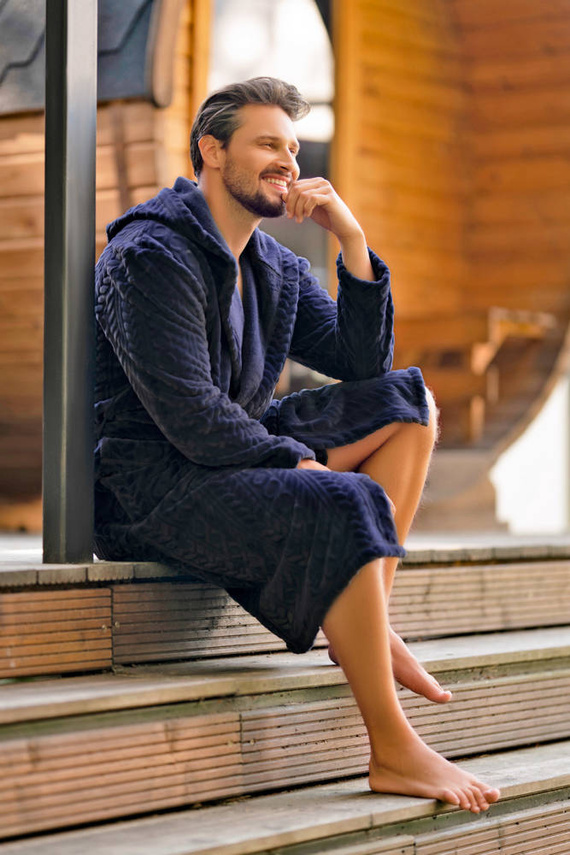 Zygmunt Pánský župan s kapucí Italian Fashion - tmavě modrý