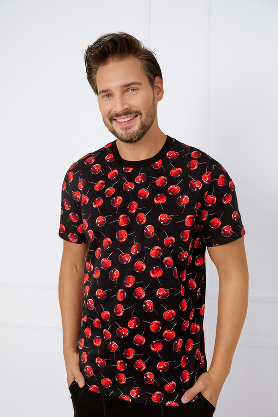 Cherry Pánské pyžamo s krátkým rukávem, šortky Italian Fashion - potisk/černá barva