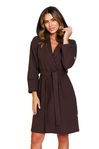 Doctor Nap 7331 - Dámský bavlněný župan s kapucí | 100% bavlna, polská výroba - hnědý