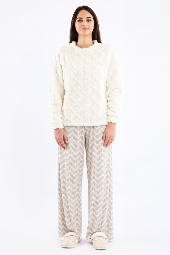 Sofie Dámské pyžamo Sorbetto cream - hřejivé sherpa, palazzo, elegantní a měkké