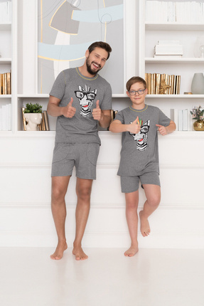 Chlapecké pyžamo Crazy Boys s krátkým rukávem, kalhoty Italian Fashion- medium melange