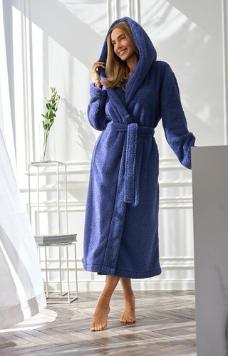 2556 Heaven Dámský dlouhý župan L&L s kapucí - tmavě modrý