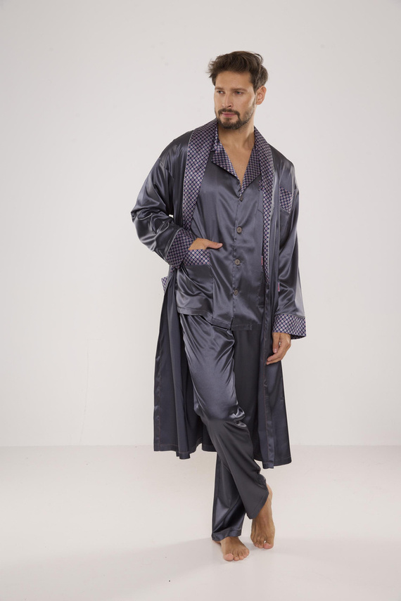 939 Pánské saténové šedé pyžamo