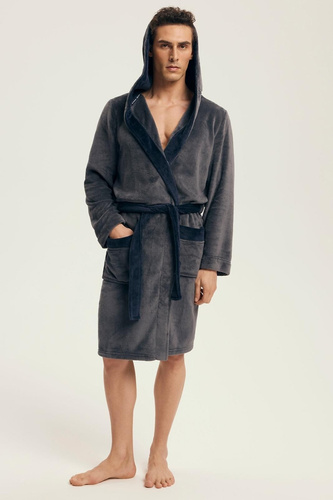 Pánský župan Henderson 43377 Natch grey - kapuce, teplý úplet, pohodlí a elegance