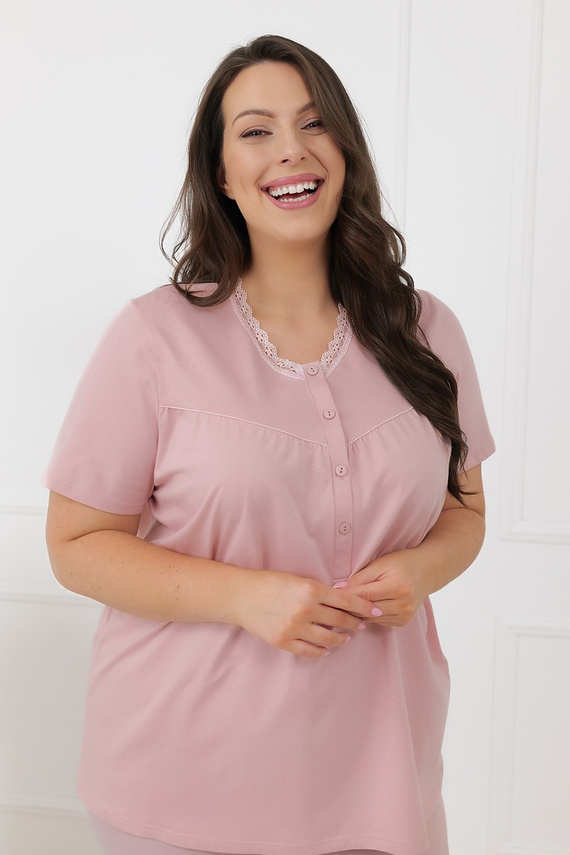 Hemaria Italian Fashion dámská bavlněná 3/4 pyžama plus size růžová