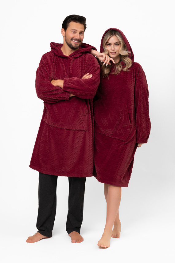 Reno Kocobluza Italian Fashion burgundy - oversize, měkký bipolární, unisex, s kapucí