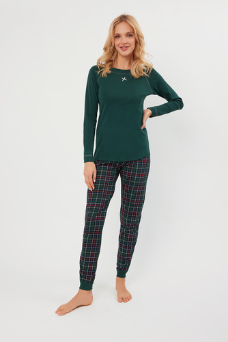 Foggia Dámské pyžamo s dlouhým rukávem a dlouhými kalhotami Italian Fashion - zelená/potisk