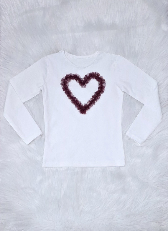 Mia Bambarillo vínově červená dívčí halenka s tylovým srdcem z bavlny v barvě ecru