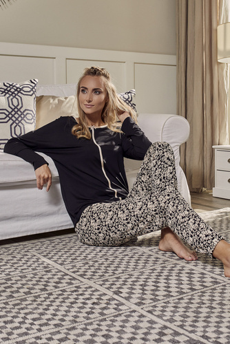 Guyana Dámské pyžamo s dlouhým rukávem, dlouhé kalhoty Italian Fashion - černá/potisk
