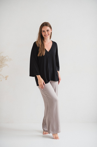 Mamafullness Těhotenská halenka pro kojící ženy Milk&Love černá- viskóza, 3/4 rukáv, oversize