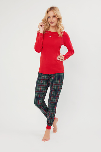 Foggia Dámské pyžamo s dlouhým rukávem a dlouhými kalhotami Italian Fashion - červená/potisk