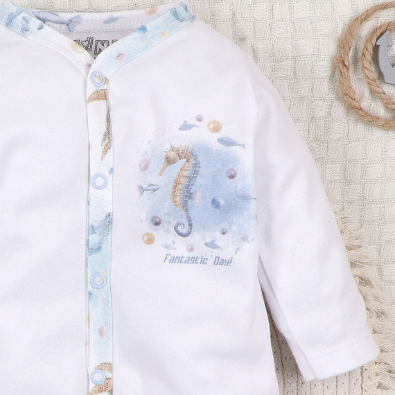 ABN-5451 Sea Of Joy Nini baby romper bílý - organická bavlna, zapínání na patentky