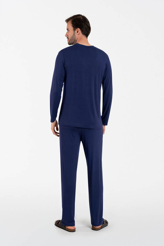 Akord Pánské pyžamo s dlouhým rukávem a dlouhými kalhotami Italian Fashion - tmavě modré