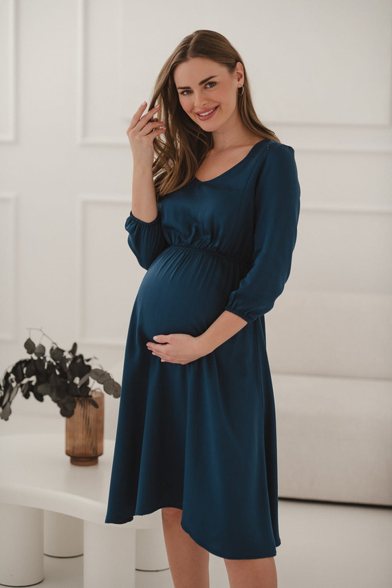 Krásné šaty Midi těhotenské a kojící šaty Milk&Love- tmavě modré, 100% viskóza, 3/4 rukáv | Style & Comfort