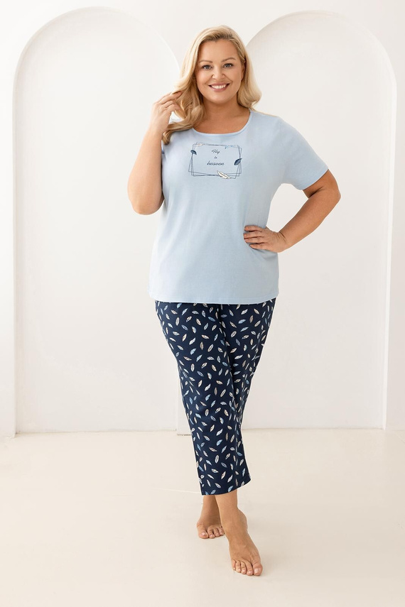 733 Pyžamo Regina modré - bavlna, krátké rukávy, půlkulatý výstřih, potisk na přední straně