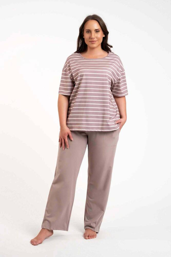 Betty Dámské pyžamo s krátkým rukávem, dlouhé kalhoty Italian Fashion - cappuccino/print cappuccino