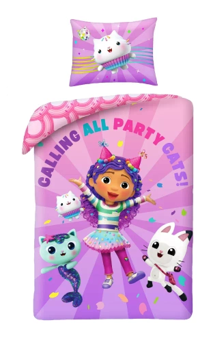 Gabi Cat House Halantex dětské povlečení - růžové, sada