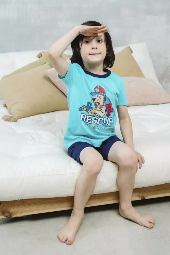 Chlapecké pyžamo Remek s krátkým rukávem, kalhoty Italian Fashion - tyrkysové