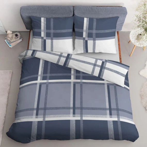 4674 B Home Satin Pościel satynowa krata Detexpol niebieski