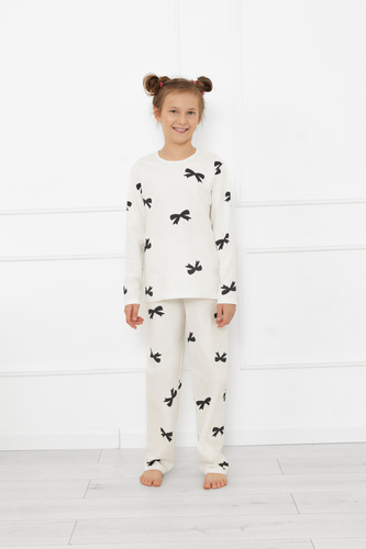 Dívčí pyžamo Fiocca- ecru, bavlna, dlouhý rukáv a kalhoty Italian Fashion