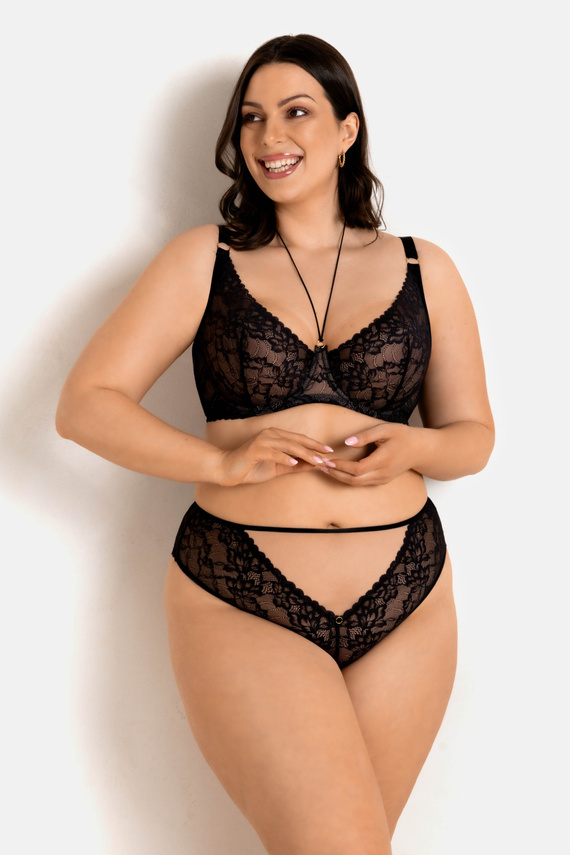 19235 Magic Soft Mediolano Bra - měkký tyl tělové barvy a černá krajka, ozdobné vázání
