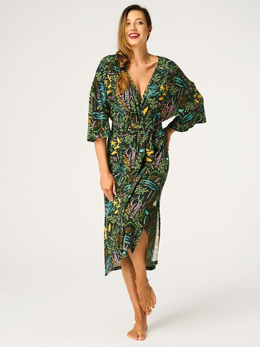 Key LGL 574 Zelený – Dámský župan z viskózy 95 % s potiskem