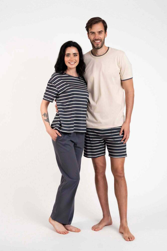 Betty Dámské pyžamo s krátkým rukávem a dlouhými kalhotami Italian Fashion - grafitový/grafitový potisk