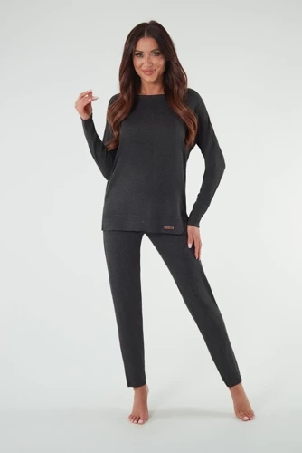 Akord Dámský komplet dlouhý rukáv, dlouhé kalhoty Italian Fashion - tmavý melír