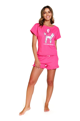 7357 Bavlněné dámské pyžamo Doctor Nap - roztomilý komplet s volánky - pivoňka