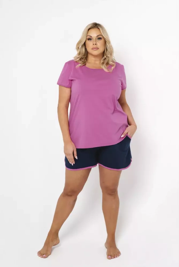 Ontega Dámské pyžamo s krátkým rukávem, šortky Italian Fashion - amarantová/ tmavě modrá