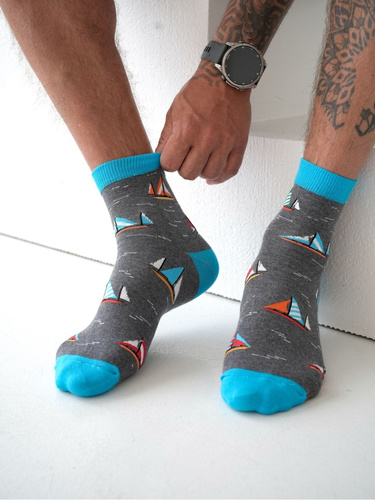 1153-045 3/4 Sailboat Socks Avangard Milena grey- Bavlněné pánské ponožky s námořnickým vzorem