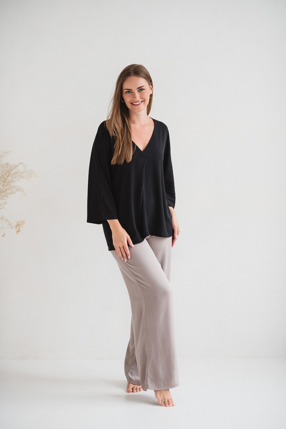 Mamafullness Těhotenská halenka pro kojící ženy Milk&Love černá- viskóza, 3/4 rukáv, oversize