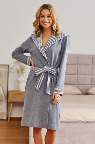 7229 Dámský župan Doctor Nap - bavlna, kapuce, elegantní lemování - tmavě šedý