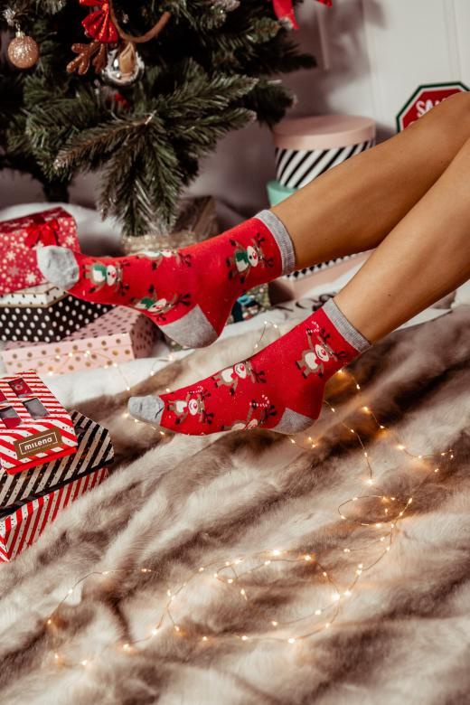1283.002 Stojící sob Milena - Dámské vánoční ponožky, červené