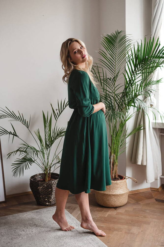 Lovely Dress Midi rękaw 3/4 sukienka ciążowa i do karmienia Milk&Love butelkowa zieleń