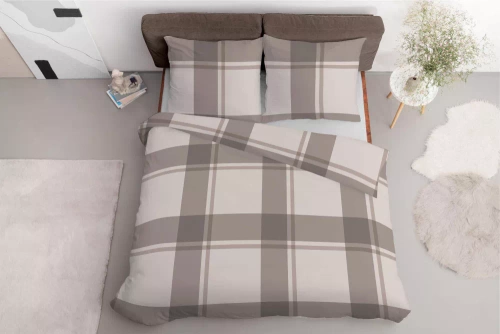 5218 B Pościel satynowa kratka Detexpol beżowy