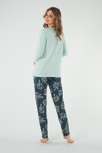 Julietta Dámské pyžamo s dlouhým rukávem a dlouhými kalhotami Italian Fashion - pistácie/potisk