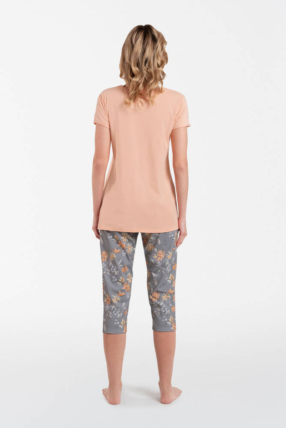 Kasali Dámské pyžamo s krátkým rukávem a 3/4 kalhotami Italian Fashion - lososový/potisk