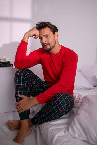 Fogo Pánské pyžamo s dlouhým rukávem, dlouhé kalhoty Italian Fashion - červená/potisk