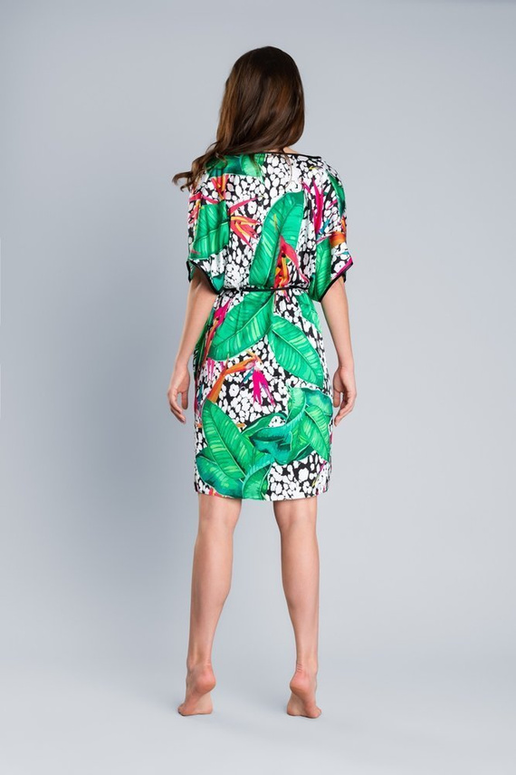 DORITA Dámský saténový župan Italian Fashion - potisk/zelená