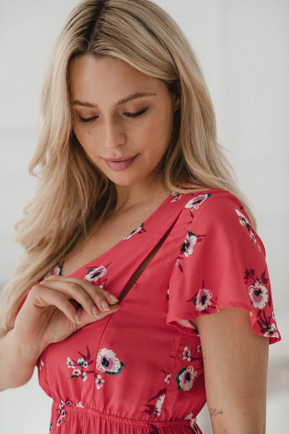 Lovely Dress sukienka ciążowa i do karmienia krótki rękaw Milk&Love koralowy