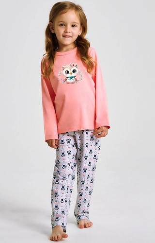 3486, 3487 Emma Taro meruňkové dívčí pyžamo - bavlna, potisk, vzorované kalhoty