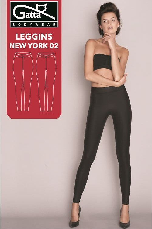 44123 Legíny New York 02 Gatta Black - Neprůhledné legíny z imitace kůže, Matowe, modelování siluety