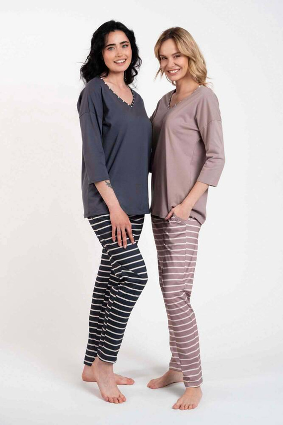 Betty Dámské pyžamo s 3/4 rukávem a dlouhými kalhotami Italian Fashion - cappuccino/print cappuccino