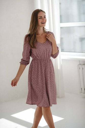 Lovely Dress sukienka ciążowa i do karmienia rękaw 3/4 Milk&Love liliowa w czarne groszki